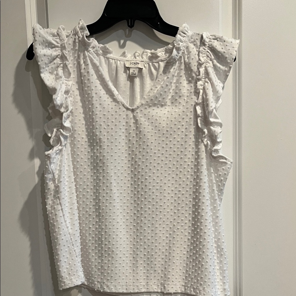 J. Crew White Textured Ruffle Blouse